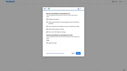 Facebook oAuth screen showing three sets of permissions with switches next to them