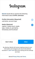 Instagram auth dialog